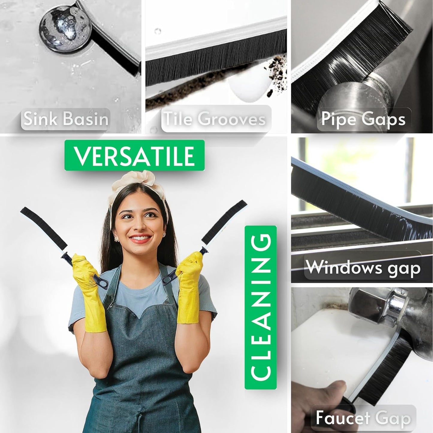 JOHN ELIA 3-Piece Crevice Cleaning Brush Set, Multifunctional Bathroom and Grout Brushes for Small Spaces