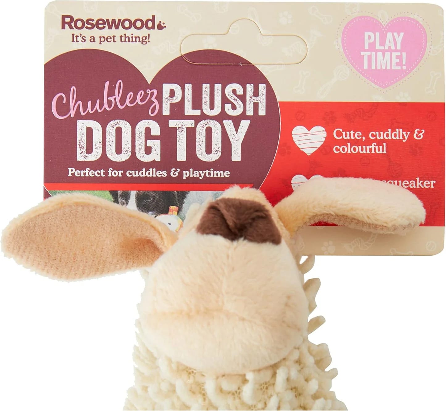 Rosewood Chubleez Noodle Buddy Plush Dog Toy with Squeaker, Soft & Comforting Toy for Small, Medium Dogs & Puppies, Interactive Play