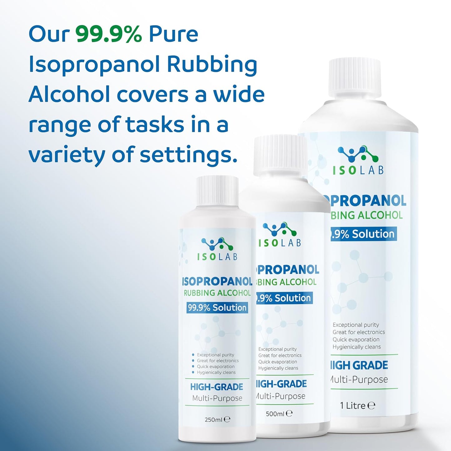 IsoLAB - Isopropanol Rubbing Alcohol - 99.9% Pure Isopropyl Alcohol, Multi-Purpose Cleaner, Degreaser & Solvent - 500ml