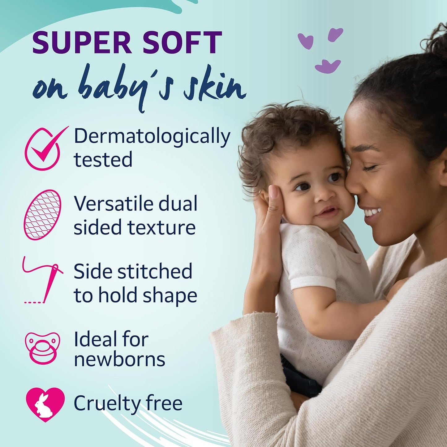 "Lil-Lets Baby Cotton Wool Oval Pads, 50 Pack, 100% Pure Organic Cotton, Dermatologically Tested, Soft and Absorbent for Newborns"