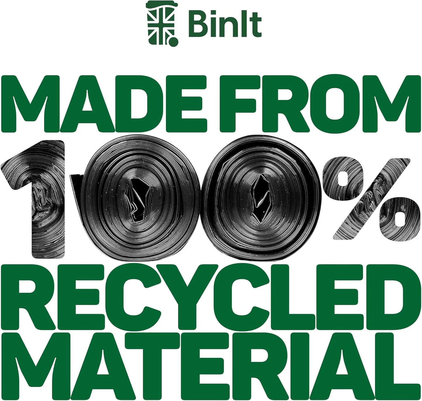 BIN IT 40 Tie Top, Everyday Refuse Sacks, Bin Bags, Bin Liners, 70 Litre, Recycled, Strong, Tear Resistant, 30 μm, Perfect for Every Day Use, Household, Office, Kitchen & Caterers