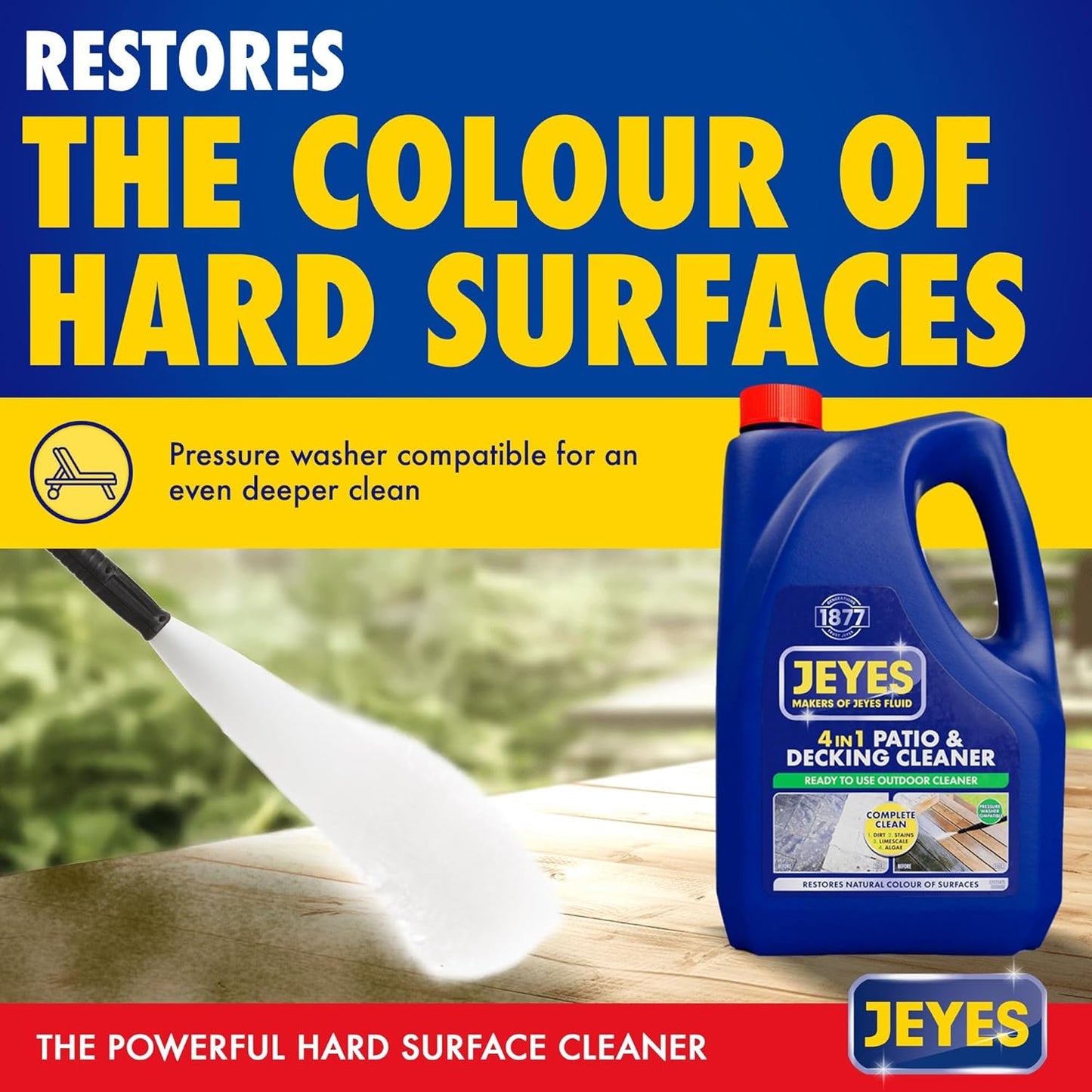 Jeyes 4-in-1 Patio and Decking Cleaner, 4 Litre, For Paths, Drives, Decking and Fencing