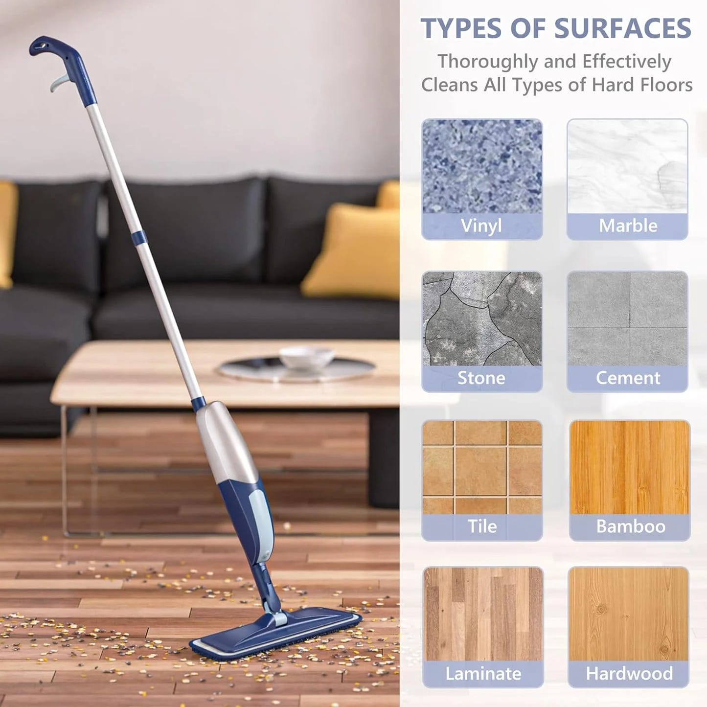 Spray Mop for Cleaning Floors Microfiber Floor Mop Wet Dust Flat Mop with 5 Washable Pads and Refillable Bottle for Home Kitchen Wood Laminate Vinyl Ceramic Hardwood Tiles