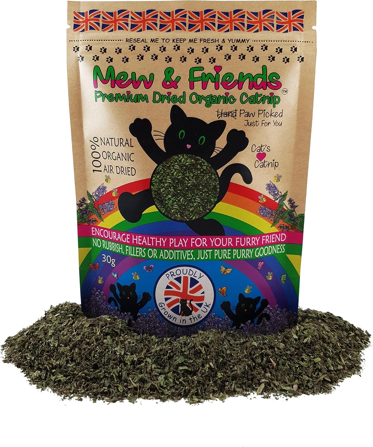 Mew & Friends Catnip - Grown in UK Premium Catnip 100% Organic Naturally Dried | Extra Strong Cat Nip | New 2025 Crop | Cat Toy | Cat Treat | Gift For Cat Lovers - 30g
