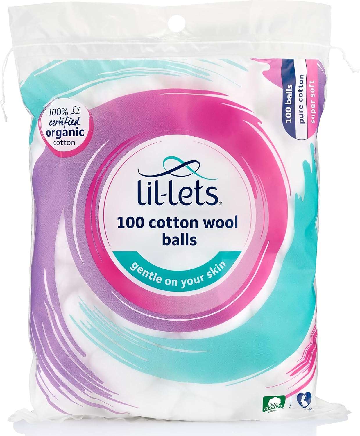 Lil-Lets Cotton Wool Round Pads, 200 Count, Certified Organic, 100% Pure Cotton Wool, Soft and Absorbent, Gentle on Skin, Dermatologically Tested, Bulk Pack