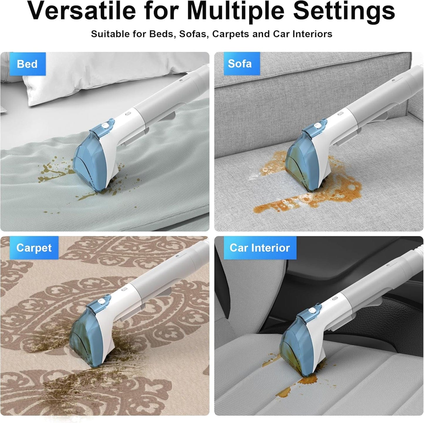 Rivenara Carpet Spot Upholstery Cleaner - Handheld Sofa Stain Striker 450W Wet Washer Machines Vacuum Portable Compact Cleaning Machine Small Mini Messy Tool for Pets Home Rug Couch Car Seats