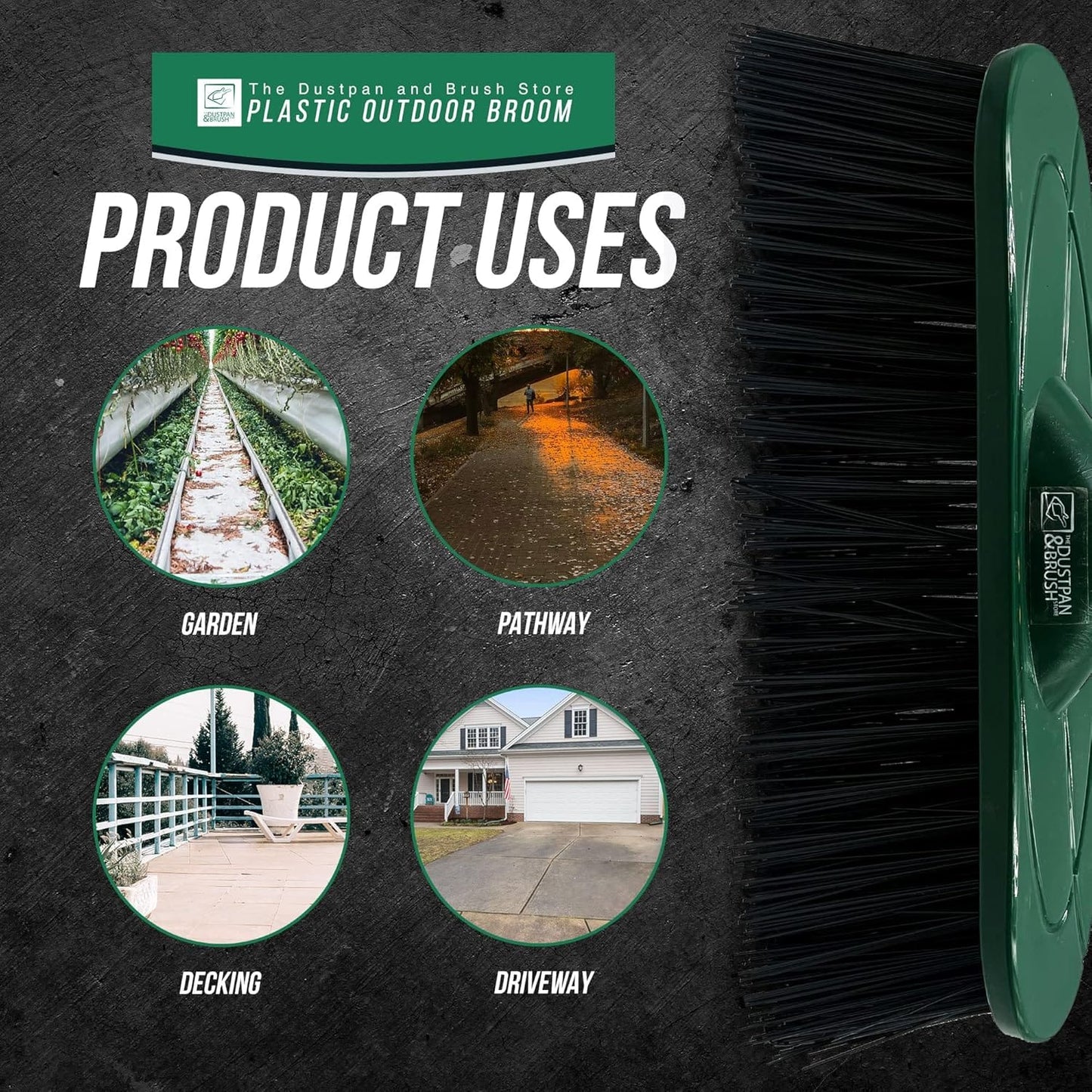 Yard Broom Outdoor Heavy Duty, 10” Garden Broom Synthetic Hard Bristle Brush Head with Strong Handle, Stiff Sweeping Brush Outdoor