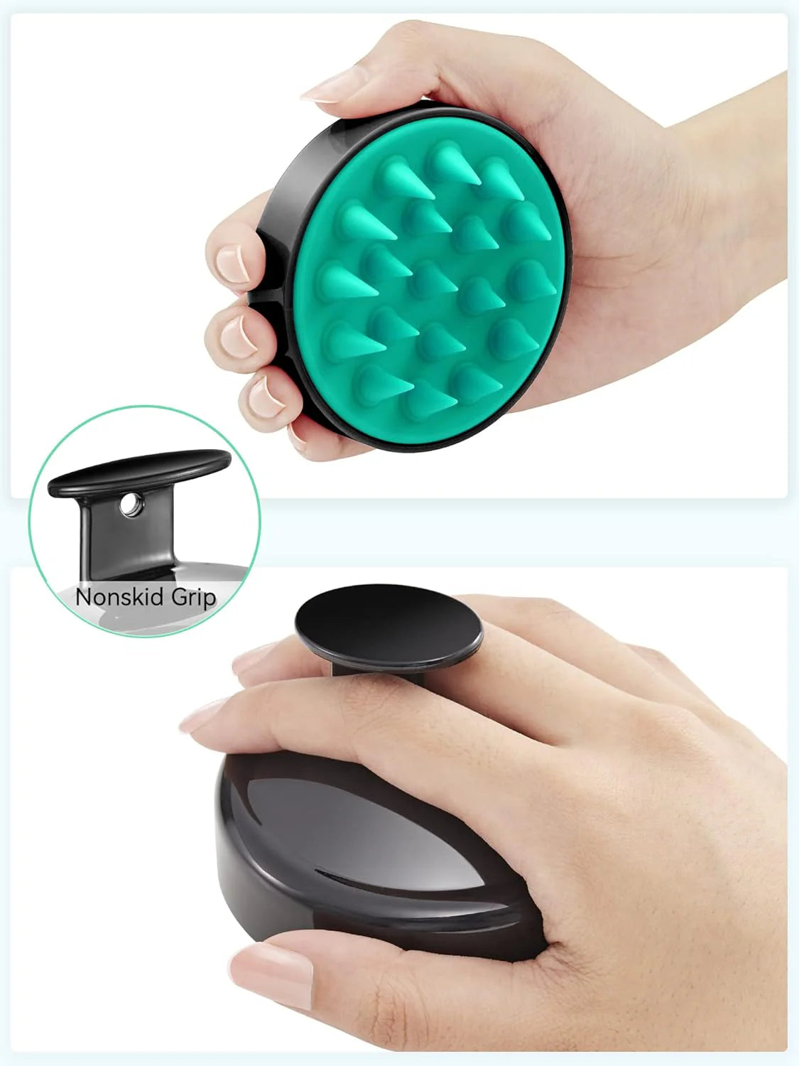 HEETA Scalp Massager Shampoo Brush with Soft Silicone Bristles, Ergonomic Hair Care and Head Massage Brush for Women, Men, and Pets, Black and Turquoise