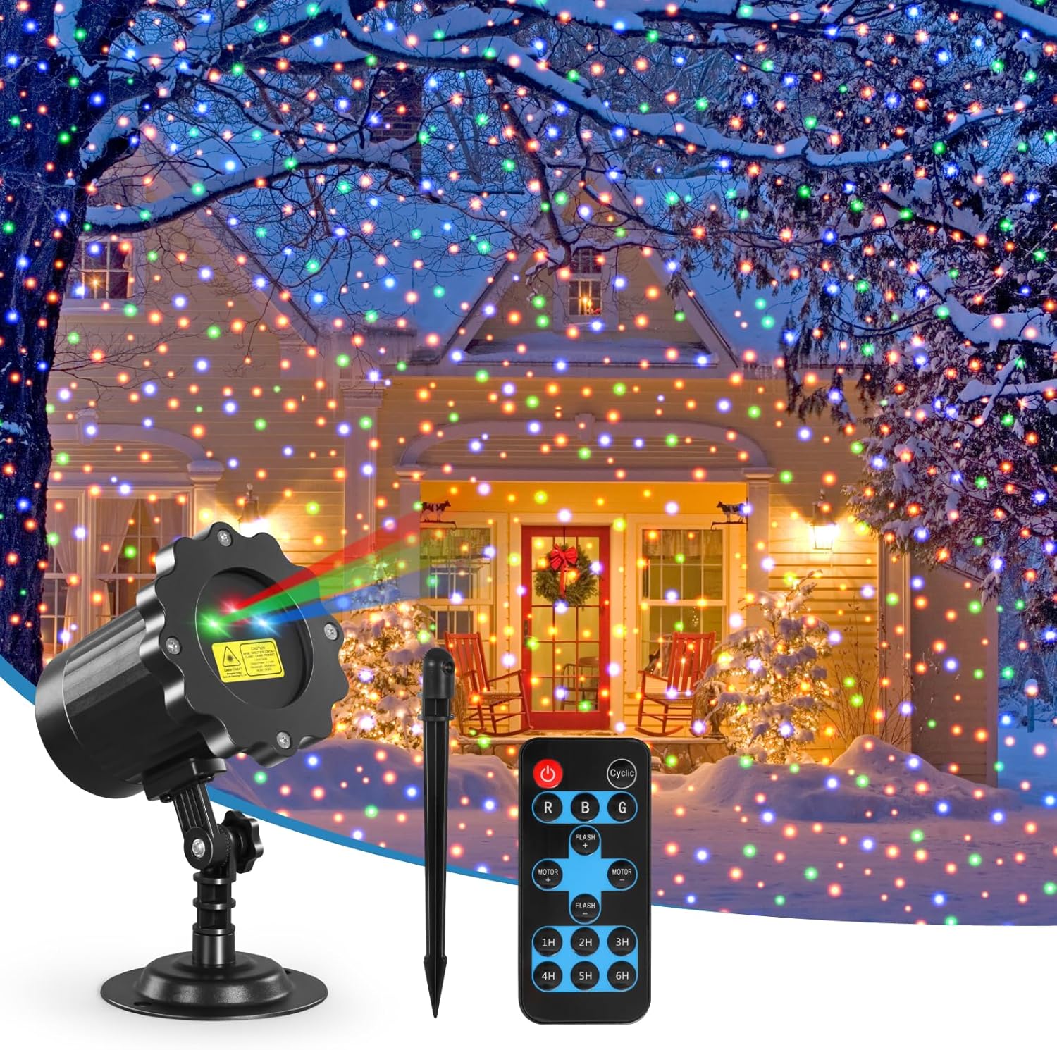 Outdoor Christmas Projector Lights, 3-Color Moving Star Laser, Remote Control, IP65 Waterproof, 16.5ft Cord, Garden & Party Decorations