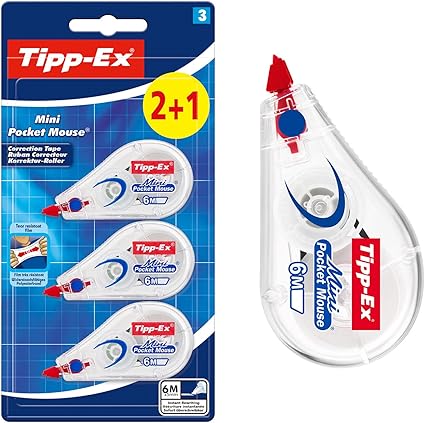 Bic Tipp-Ex Mini Pocket Mouse Correction Tape – Pack of 2 + 1,white