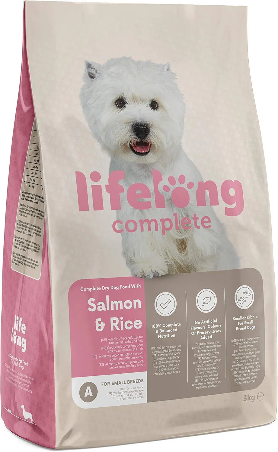 Lifelong - Complete Dry Dog Food with Salmon & Rice for Small Breeds, 1 Pack of 3kg