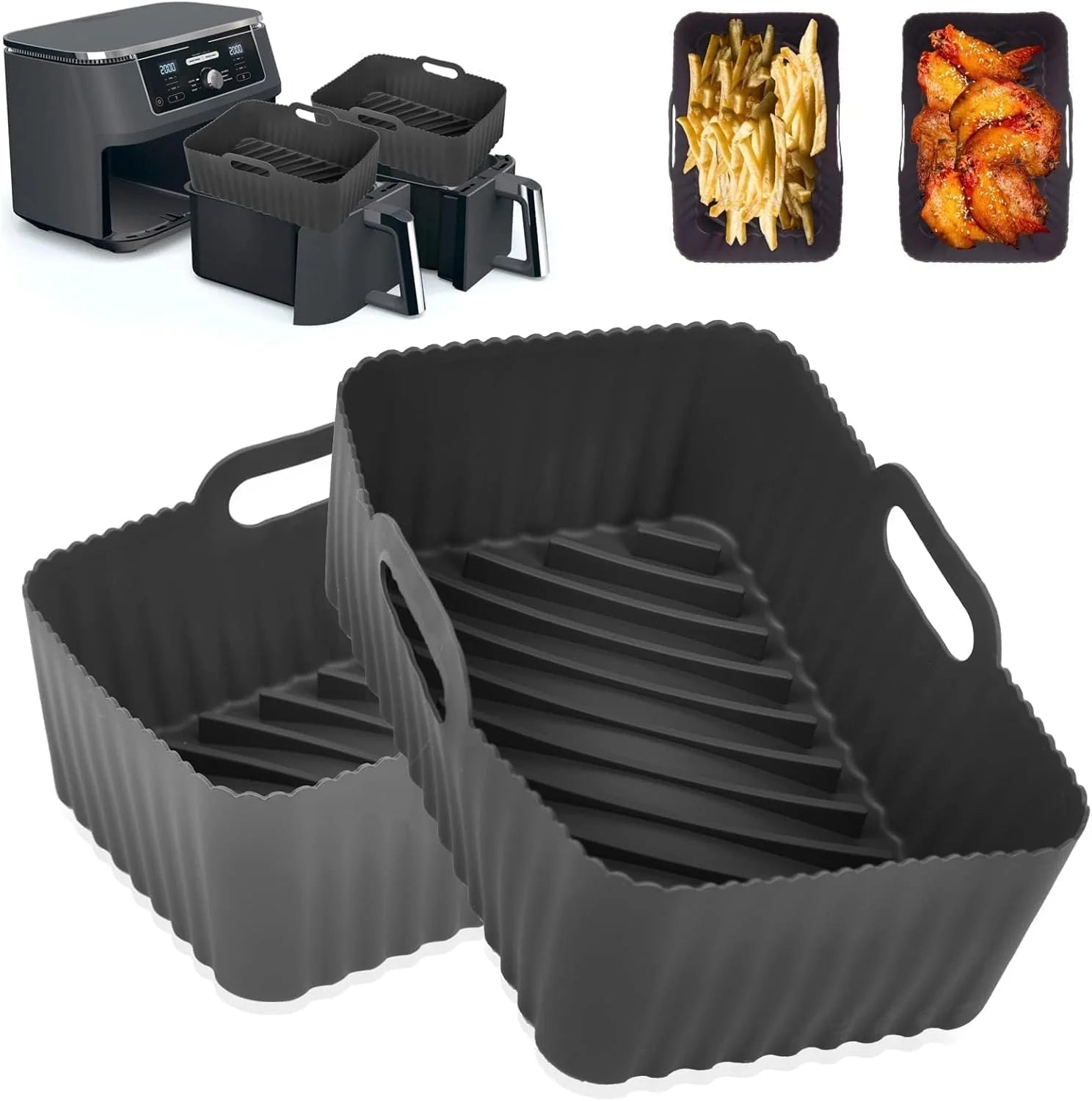 2-Pack Silicone Air Fryer Liners for Ninja Foodi AF300UK, Reusable Dual Basket Liners, 7.6L Accessories for Dual Zone Air Fryer