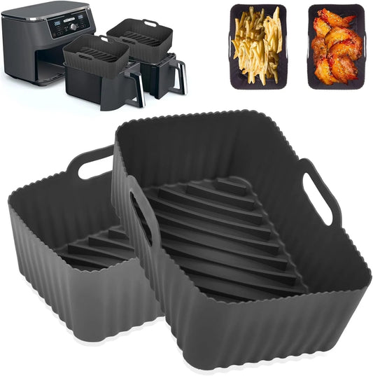 2-Pack Silicone Air Fryer Liners for Ninja Foodi AF300UK, Reusable Dual Basket Liners, 7.6L Accessories for Dual Zone Air Fryer