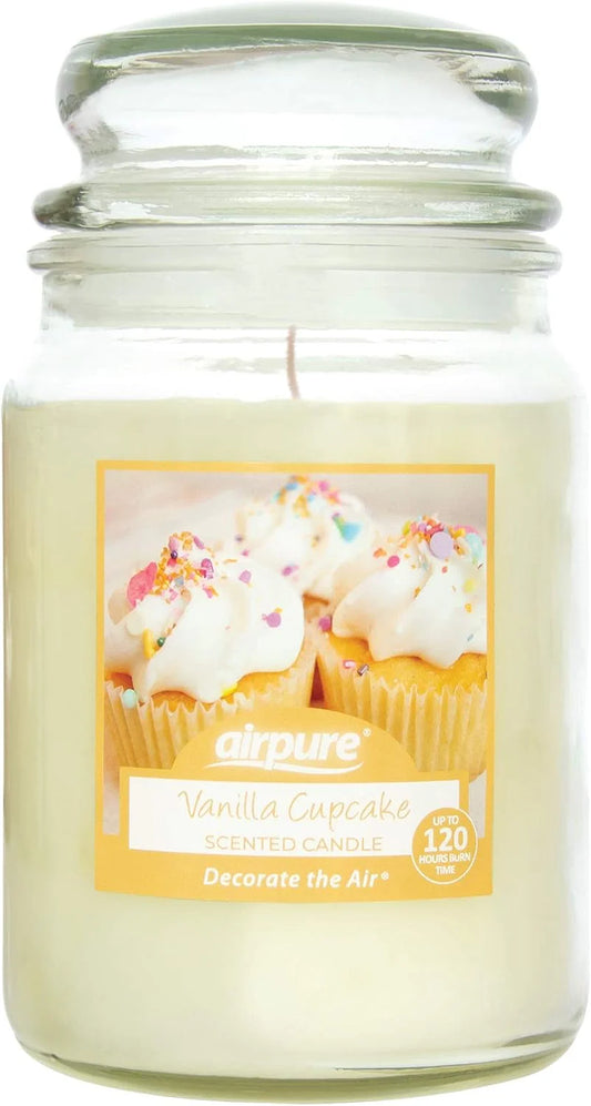 AIRPURE 18oz Vanilla Cupcake Scented Large Jar Candle, 120-Hour Burn, Aromatherapy for Bedroom, Bathroom, Living Room & Office