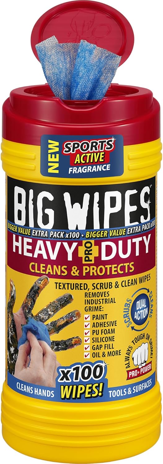Big Wipes Heavy Duty Pro+ Hand Wipes, 100 Count, Textured Dual-Sided Wipes in Dispenser Tub