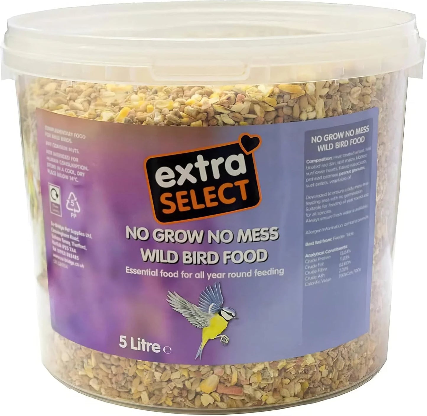 Extra Select No grow Wild Bird Food In Bucket 5 ltr (Pack of 1), packaging may vary