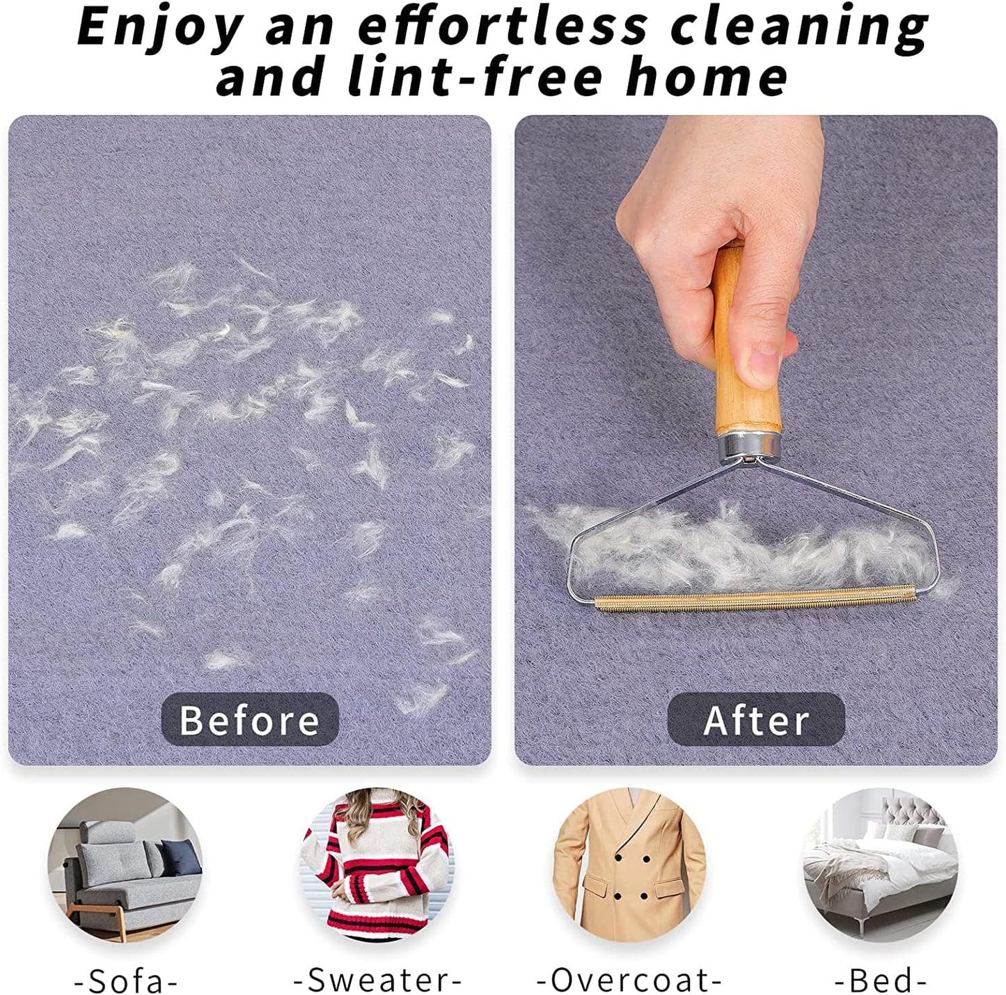 Portable Lint Remover, Reusable Double-Sided Carpet and Clothes Fuzz Shaver, Pet Hair and Dust Remover, 1 Pack
