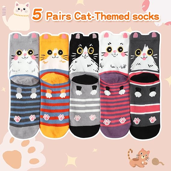 Kyralyn Cat Socks for Women, Cute Animal Christmas Socks, Secret Santa Gift, Stocking Filler for Mum, Girlfriend, Teen & Cat Lovers