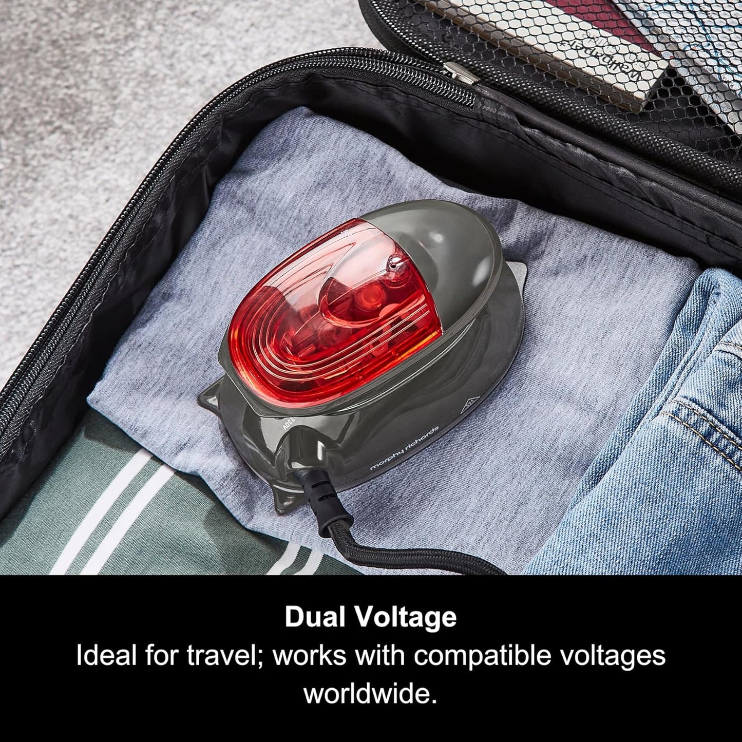 Morphy Richards Compact Travel Iron, Non Stick Soleplate, 5 to 10g Steam Rate, Fast Heat Up, 40ml Water Tank, Dual Voltage 115v to 230v, 400W, Grey, 304000