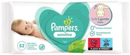 Pampers Sensitive Baby Wipes 15 Packs of 80 = 1200 Baby Wet Wipes, Unscented, For a Soft And Gentle Clean