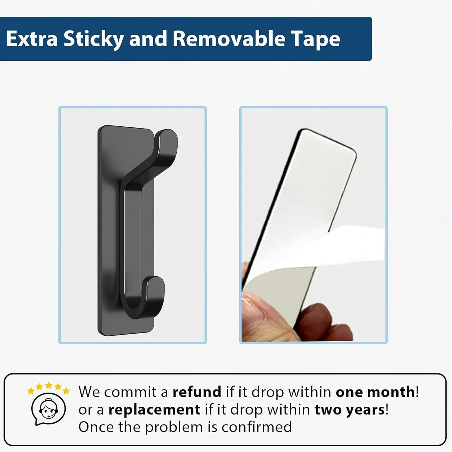 Self Adhesive Hooks, Extra Sticky and Strong, Hanging up to 6KG, Heavy Duty Stick on, No-Nail Hook for Back of Door, Black, 4 Pack