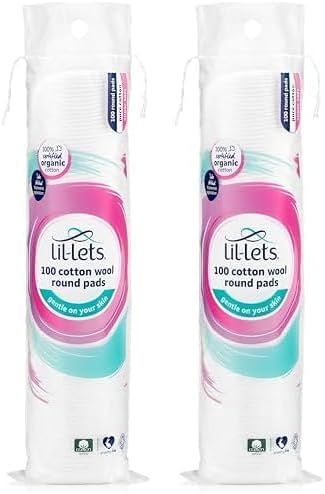 Lil-Lets Cotton Wool Round Pads, 200 Count, Certified Organic, 100% Pure Cotton Wool, Soft and Absorbent, Gentle on Skin, Dermatologically Tested, Bulk Pack