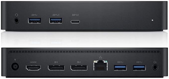 Dell D6000 USB-C Triple Docking Station, Up to Three 4K Displays, UHD 5K, USB 3.0, Gigabit Ethernet, 130-Watt AC Adapter, Charges Laptop Up to 65W