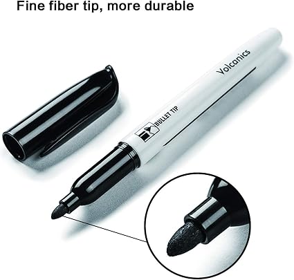 Volcanics Black Whiteboard Pens Dry Erase Marker with Low Odour Fine Tip Pack of 30