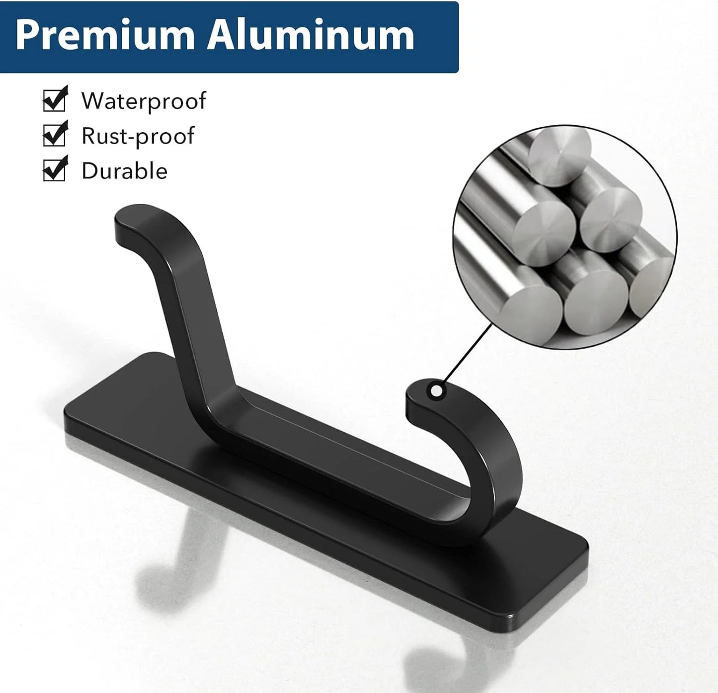 Self Adhesive Hooks, Extra Sticky and Strong, Hanging up to 6KG, Heavy Duty Stick on, No-Nail Hook for Back of Door, Black, 4 Pack