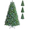 Pre-Lit 6ft Artificial Christmas Tree, Slim PVC Xmas Tree with 1400 Branch Tips, 350 Multicolour LED Lights and 9 Lighting Modes for Holiday Decoration
