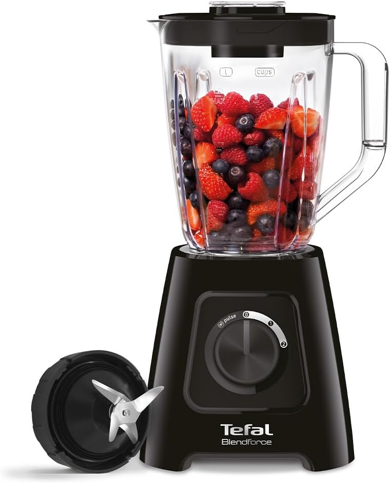 Tefal Blendforce II Blender, 2L Plastic Jug, 600W, 4 Stainless Steel Blades, 2 Speeds + Pulse, Black, BL420840