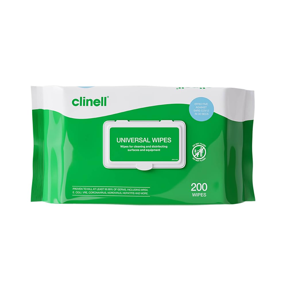 Clinell Universal Cleaning and Disinfectant Wipes for Surfaces - Pack of 200 Regular Wipes - Multi-Purpose, Kills 99.99% of Germs, Effective from 10 Seconds