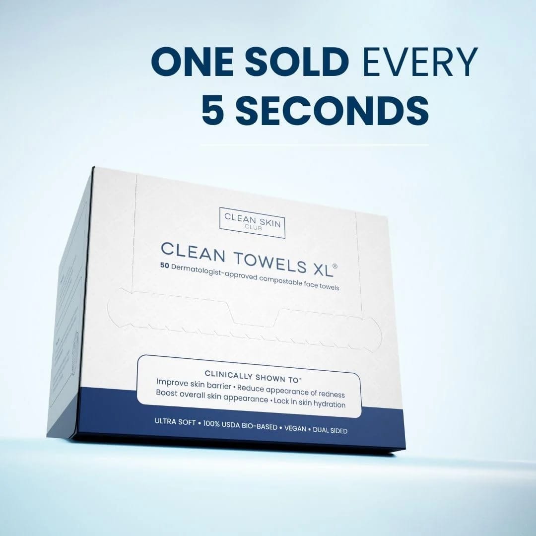 Clean Skin Club Clean Towels XL, 100% USDA Biobased Face Towel, Disposable Face Towelette, Makeup Remover Dry Wipes, Ultra Soft, 50 Ct, 1 Pack