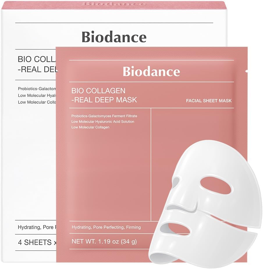 BIODANCE Bio-Collagen Real Deep Mask, Hydrogel Mask, Pore Minimizing, Elasticity Improvement, Korean Skincare | 1.19oz(34g) x 4ea