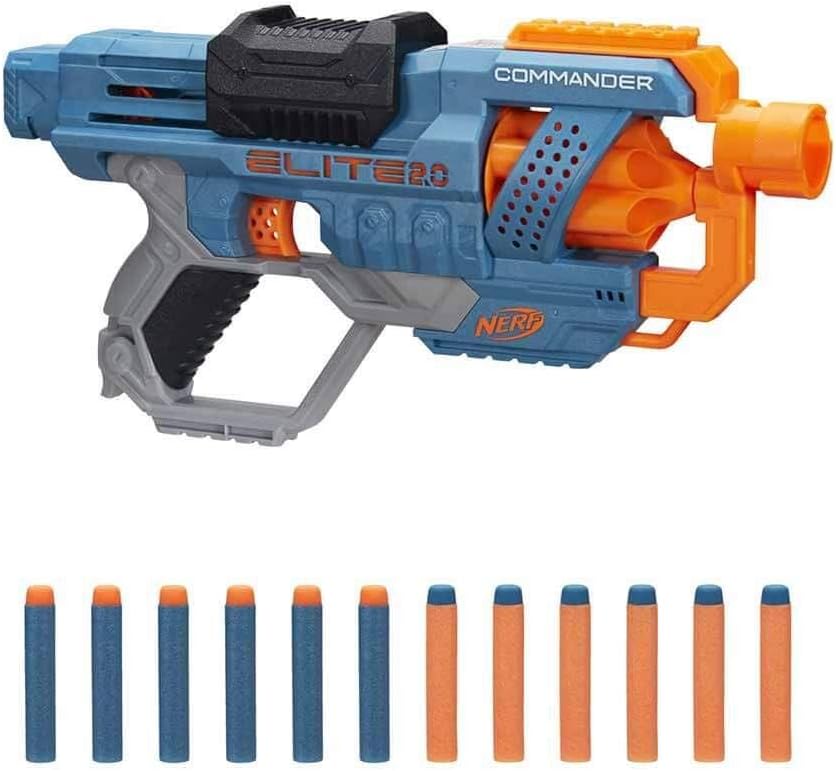 Nerf Elite 2.0 Commander RD-6 Blaster Toy for 8+ Year Old Kids, Dart Launcher with 12 Nerf Elite Foam Darts and a 6-Dart Rotating Drum