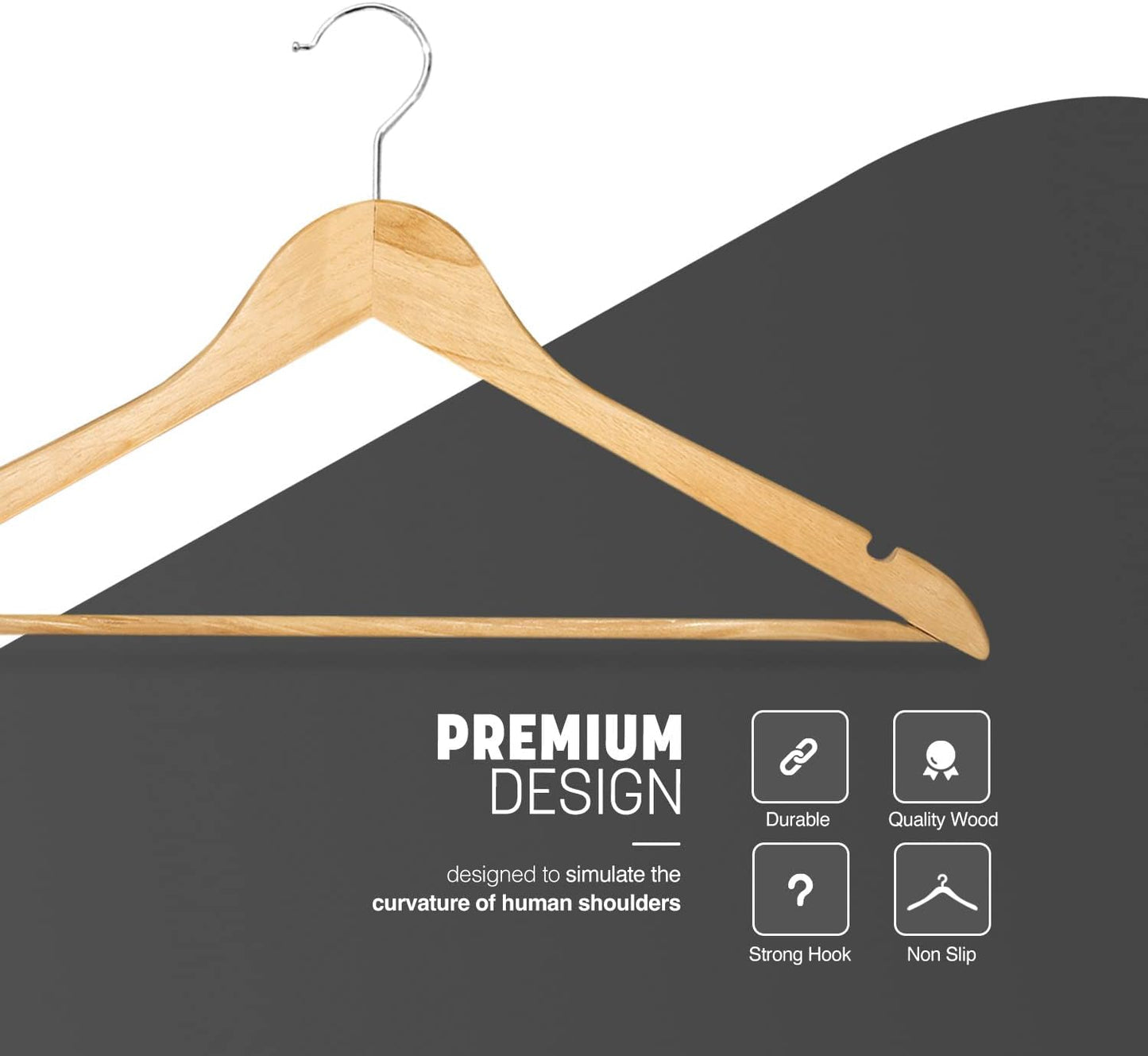 KEPLIN 20-Pack Walnut Wood Coat Hangers with 360° Rotating Hook, Trouser Bar, and Shoulder Notches