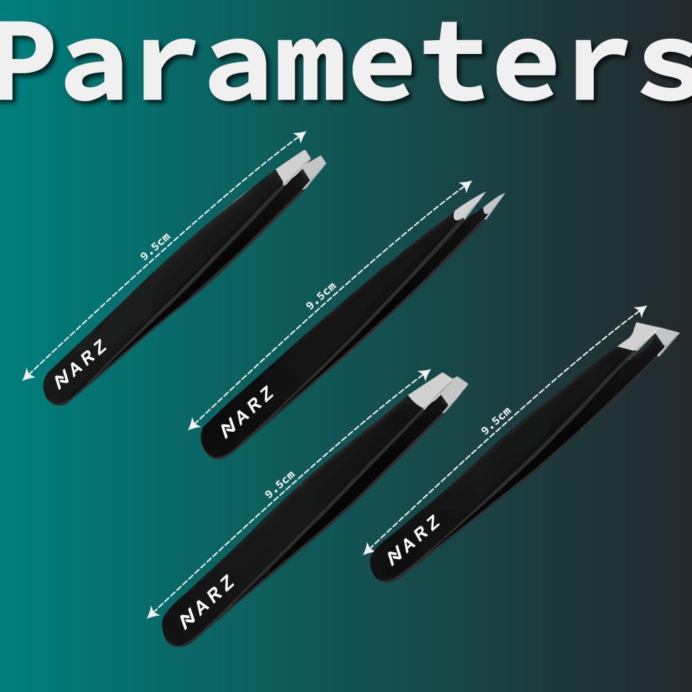 NARZ 4Pcs Professional Tweezer for Facial Hair Women & Men Stainless Steel Precision Tweezers for Ingrown Hair Tweezers for Men & Women (Black Set)