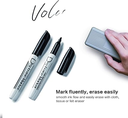 Volcanics Black Whiteboard Pens Dry Erase Marker with Low Odour Fine Tip Pack of 30