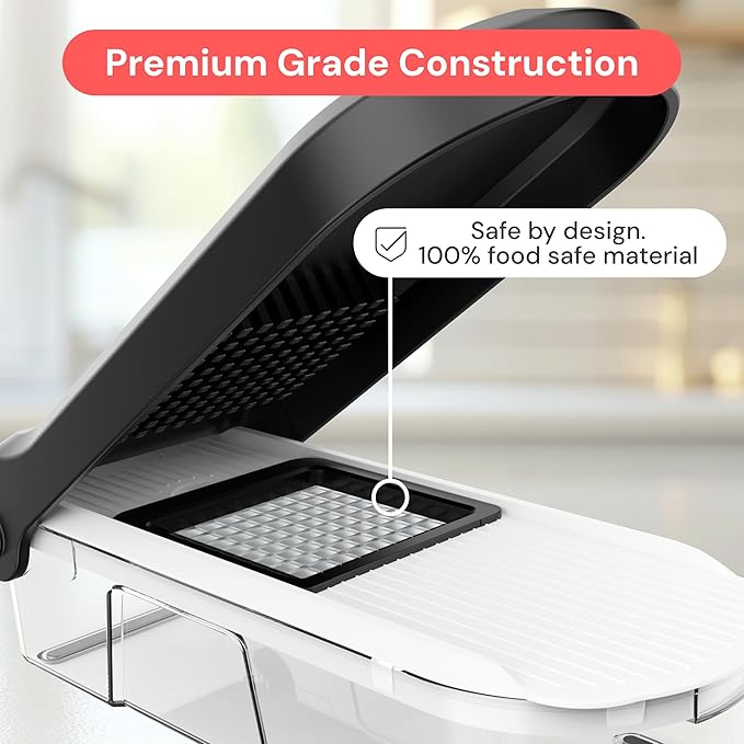 6-in-1 Vegetable Chopper and Slicer, Manual Mandoline Cutter for Onion, Potato, and Salad, White