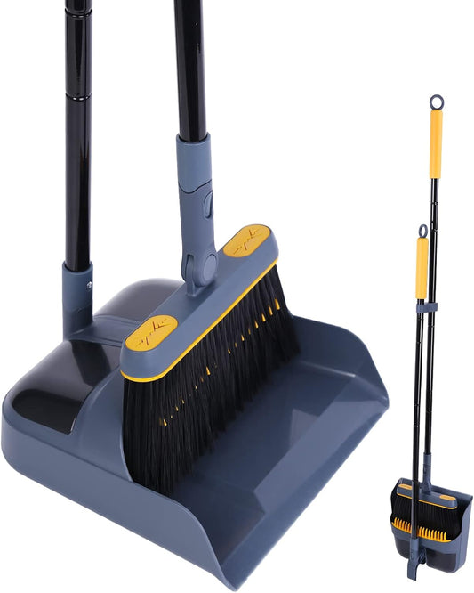 JEHONN Long-Handled Dustpan and Brush Set with 180° Rotating Brush and Comb Teeth