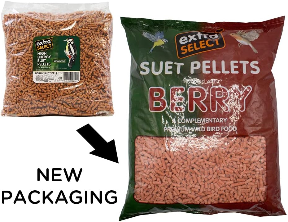 Extra Select Berry High Energy Suet Pellets Wild Bird Food - Protein, Fat Rich Year-Round Feeding - 3 Kg Refill Visit the Extra Select Store