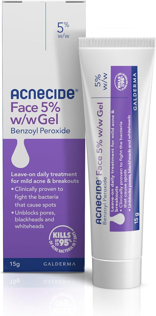 Acnecide Face Gel 5% Benzoyl Peroxide Acne Treatment for Spot Prone Skin 15g