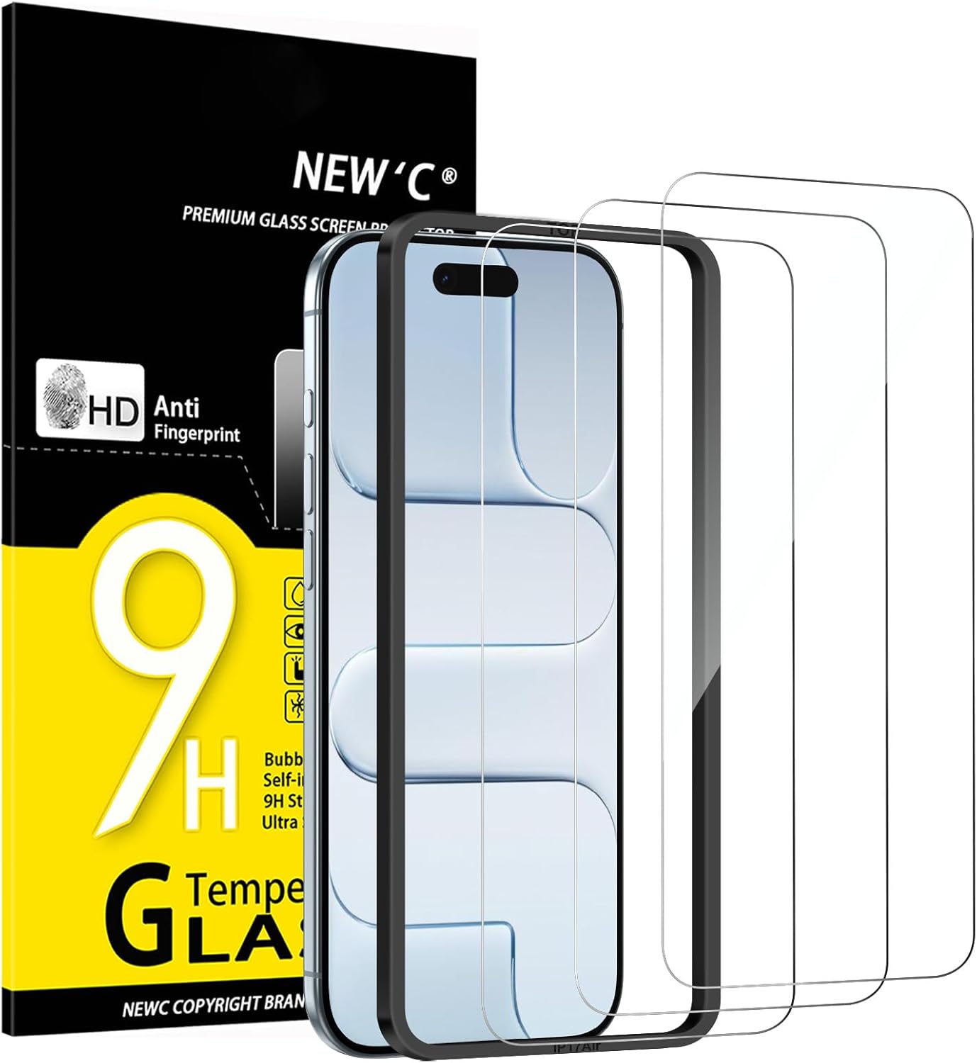 NEW'C 3 Pack Designed for iPhone 17, 17 Pro, iPhone 16 Pro Screen Protector (6.3 inches), Enhanced Tempered Glass Protection with easy installation tool included,Case Friendly Ultra Resistant