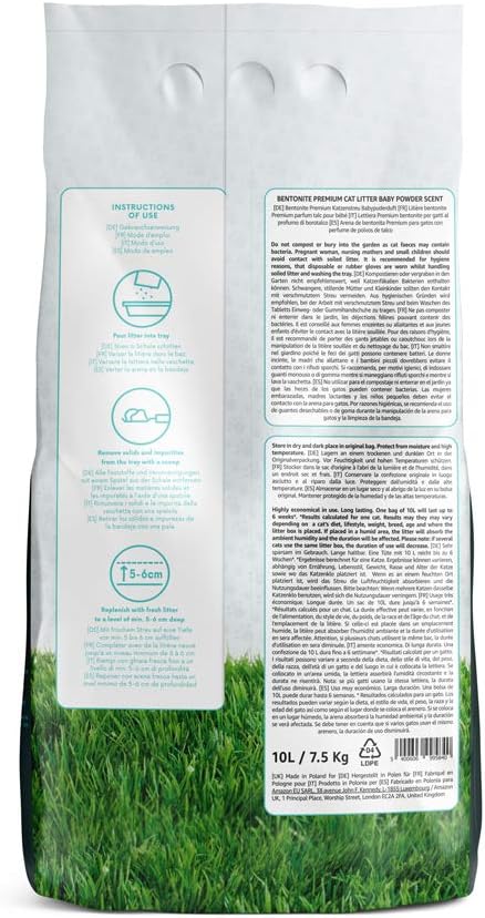 Bentonite Premium Cat Litter Baby Powder Scent, 10L (Pack of 1)