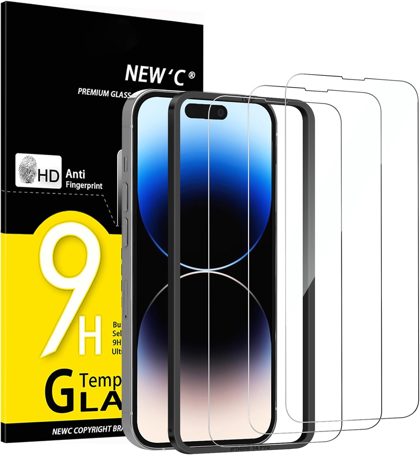 NEW'C 3 Pack Designed for iPhone 17, 17 Pro, iPhone 16 Pro Screen Protector (6.3 inches), Enhanced Tempered Glass Protection with easy installation tool included,Case Friendly Ultra Resistant