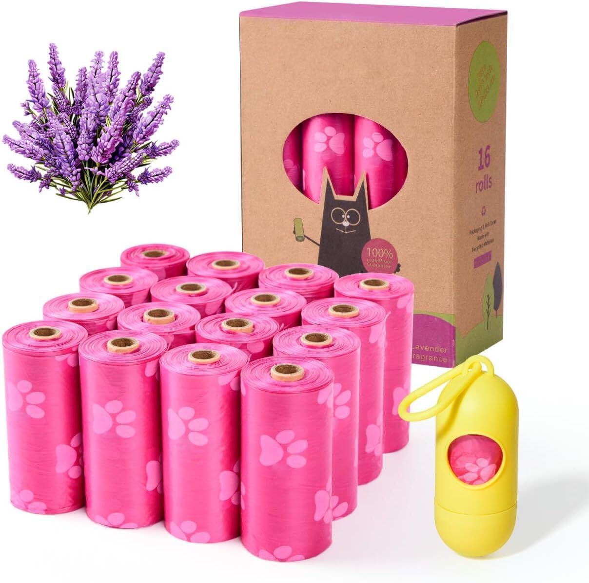 Nineaccy Biodegradable Dog Poo Bags with Holder-240 Large Poop Bags, Corn Starch Blended Compostable Poo Bag, Extra Thick Strong Leak Proof Poop Waste Bag for Dogs (Pink)