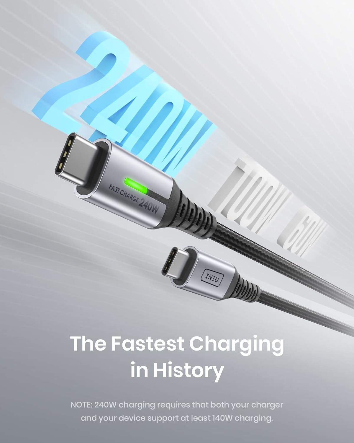INIU 240W USB C to USB C Charger Cable, [2-Pack 2m] PD Type C Charge Cable, Super Fast Charging USB C Cable for iPhone 17 16 15 Pro Max Plus, MacBook iPad Air, Samsung S25 S24 Ultra, Steam Deck etc.