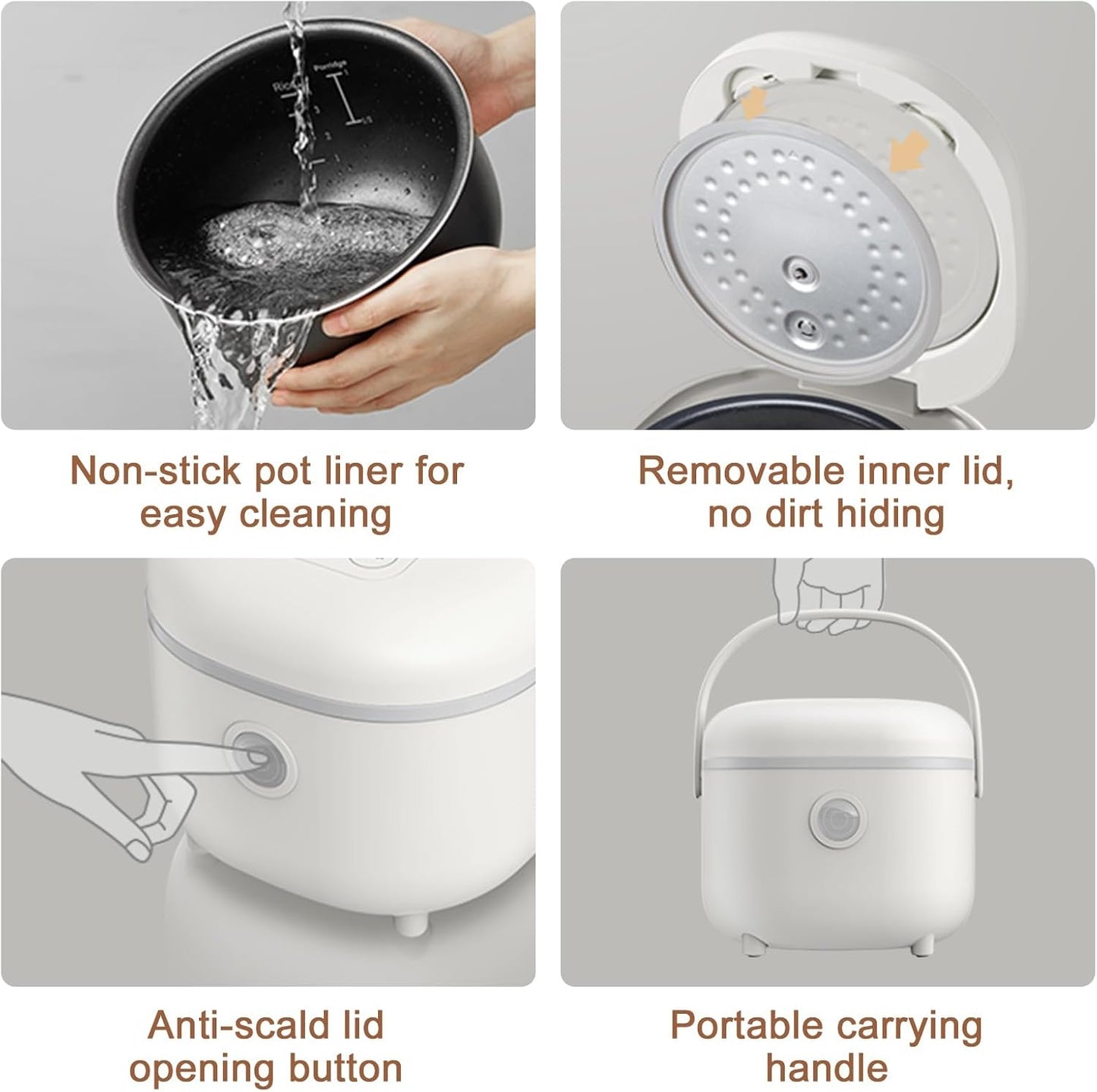 Bear 6 Multifunctional 4 Cups(Uncooked) Rice Cooker with Steamer for 1-4 People, Perfect for White/Brown Rice, Porridge, and Soup, White Rice Cooker