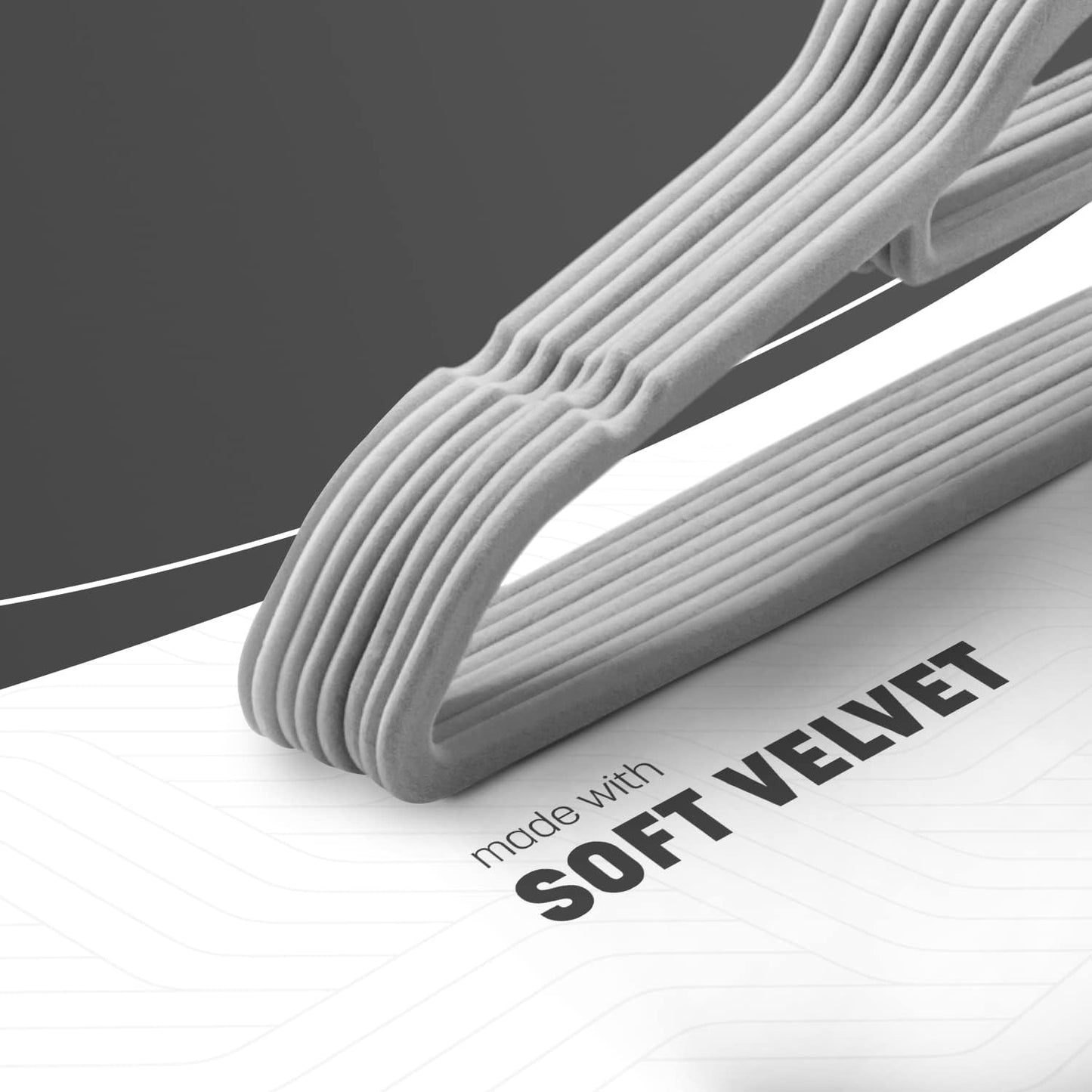 KEPLIN Velvet Hangers 20 Pack - Non-Slip Clothes Hangers with Tie Bar & 360° Hook - Durable & Sturdy, Space-Saving Wardrobe Organisers for Suits, Jackets & Clothes- Home Storage Solution (Grey)