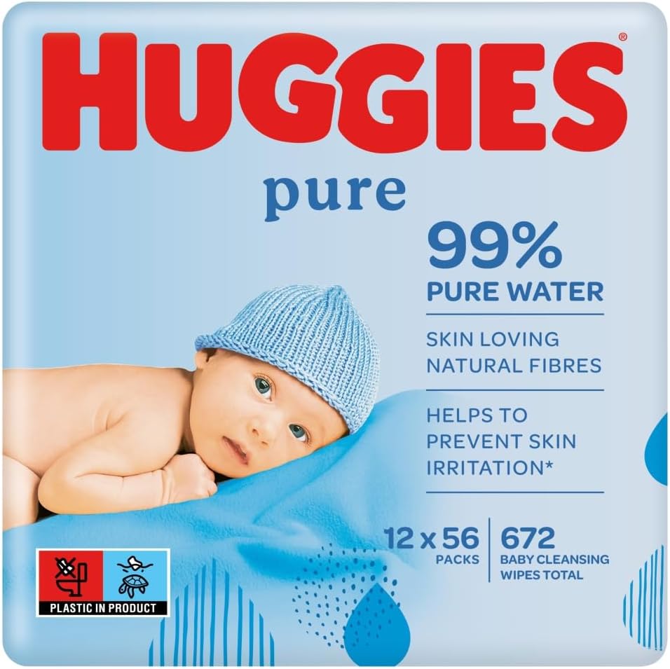 Huggies Pure Baby Wipes, 18-Pack (1008 Wipes), 99% Water, Fragrance-Free, Gentle Cleaning and Protection, Natural Wet Wipes